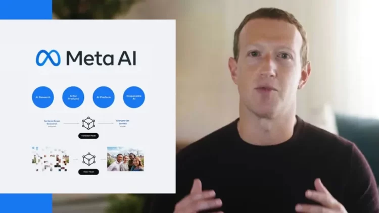 Mark Zuckerberg ao lado da logo da Meta IA